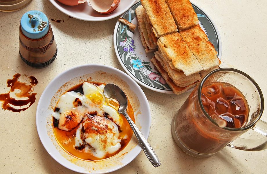 Kaya toast with eggs and Kopi Kaya toast with eggs and Kopi