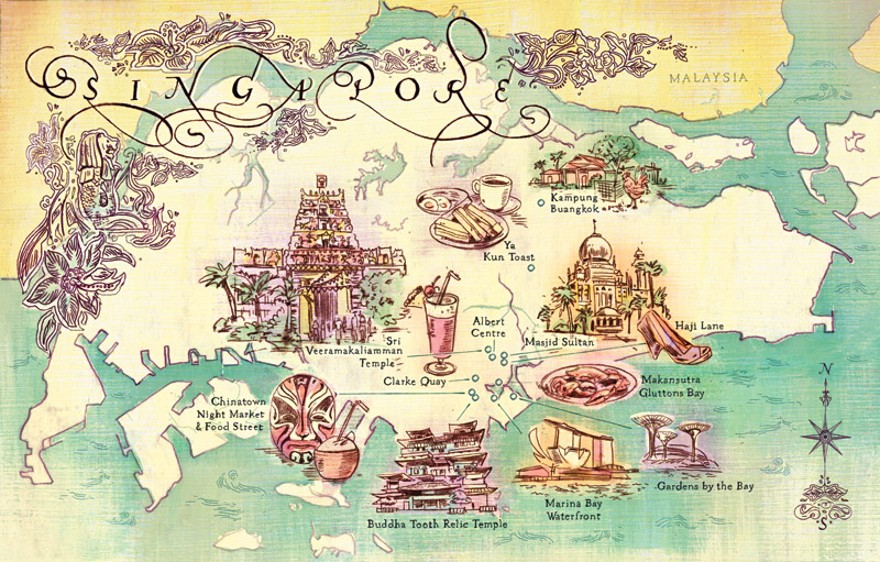 Singapore illustrated Map SINGAPORE_Journey_Map_Jacquioakleydotcom