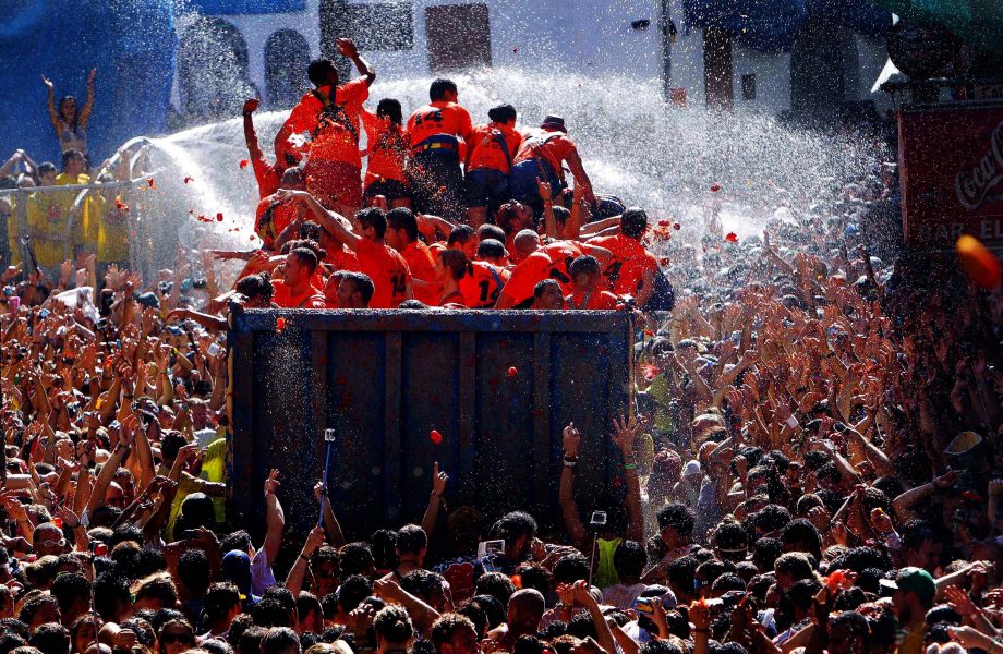 Water canons are opened on people before the festival starts Water canons are opened on people before the festival starts