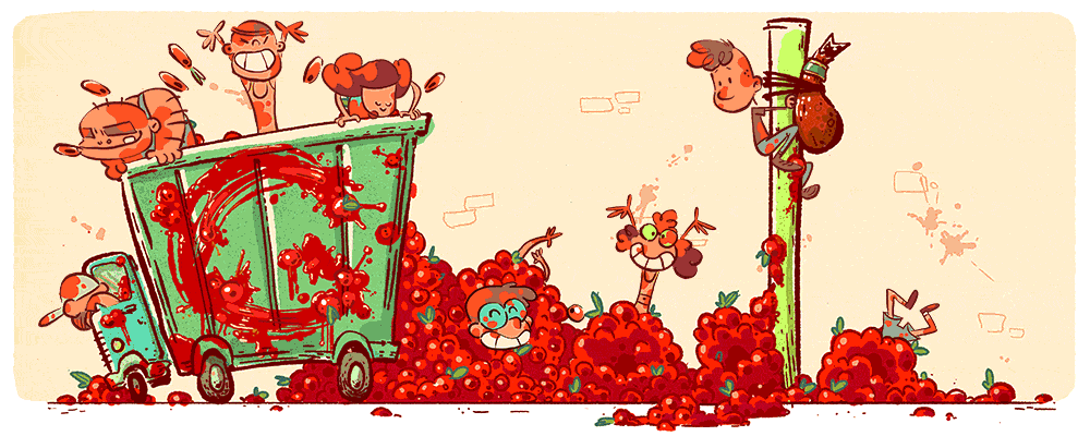 La tomatina's doodle released by Google on its 70th anniversary La tomatina's doodle released by Google on its 70th anniversary