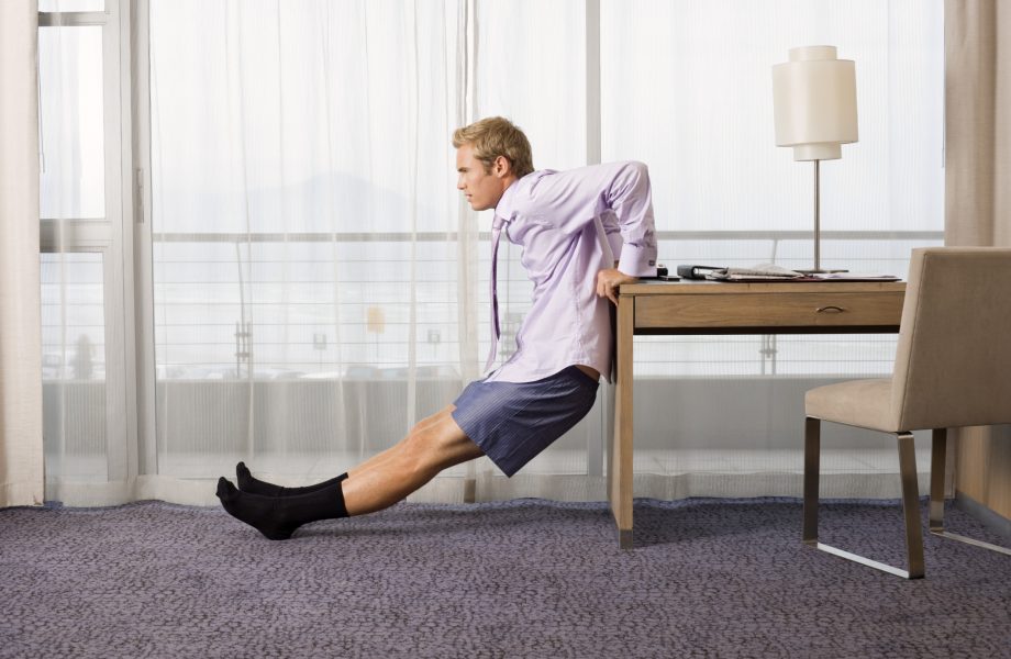 Exercising in a hotel room Exercising in a hotel room