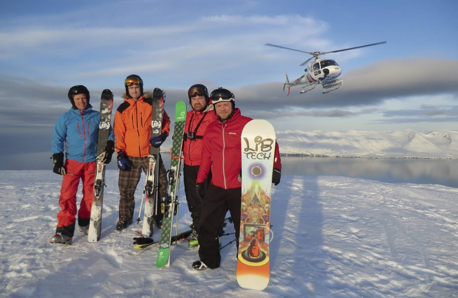 Readying to heliski at Botnssulur mountain Readying to heliski at Botnssulur mountain
