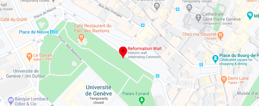 Street view of the Reformation wall in Geneva