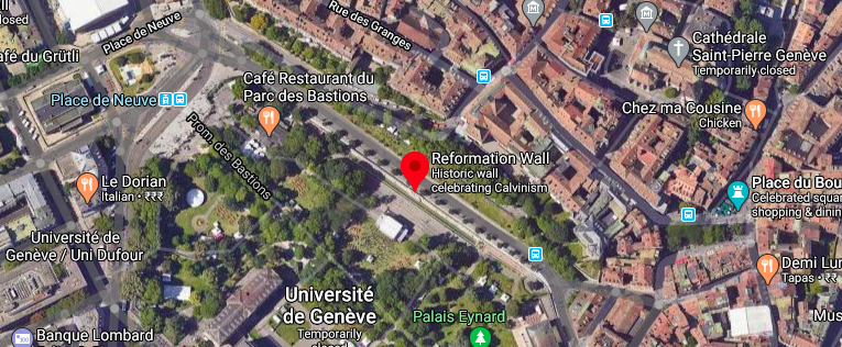 Satellite view of the Reformation wall in Geneva