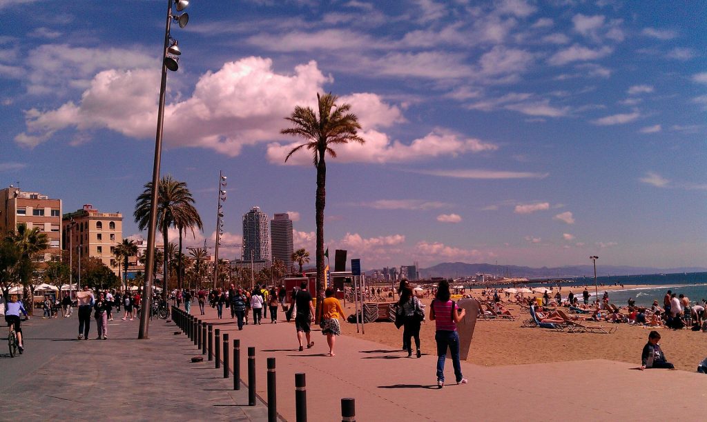 A busy Barceloneta Beach, one of the best beaches in Barcelona