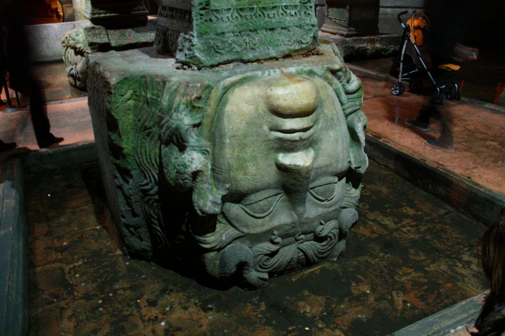 One of two heads found in the cistern, Medusa heads, Inverted medusa head.