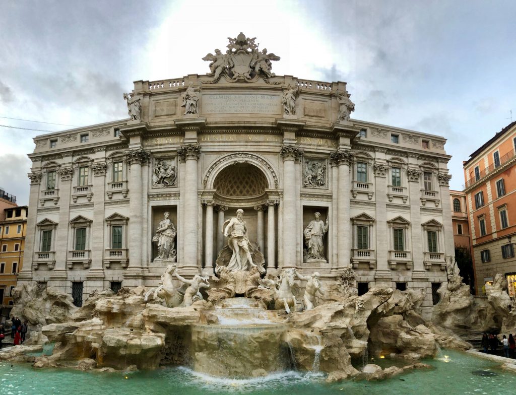 Front view of the Trevi Fountain in Rome