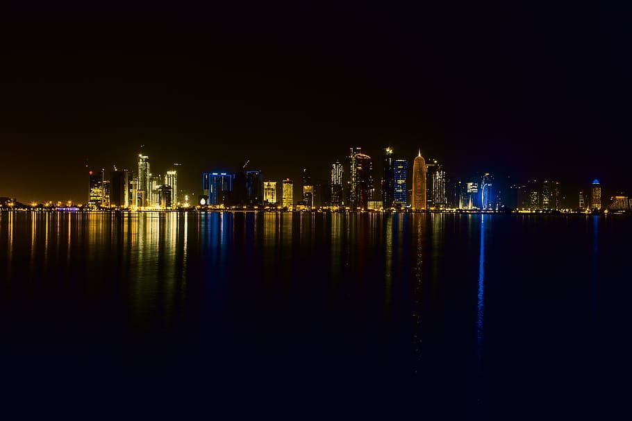 Dubai night view from a Dhow Cruise