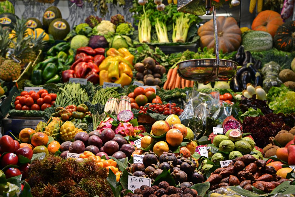 Fresh fruits and vegatables in La Boqueria,the biggest market in Barcelona