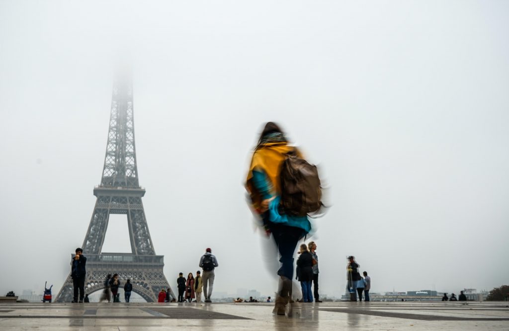 Eiffel tower during a foggy morning in Paris