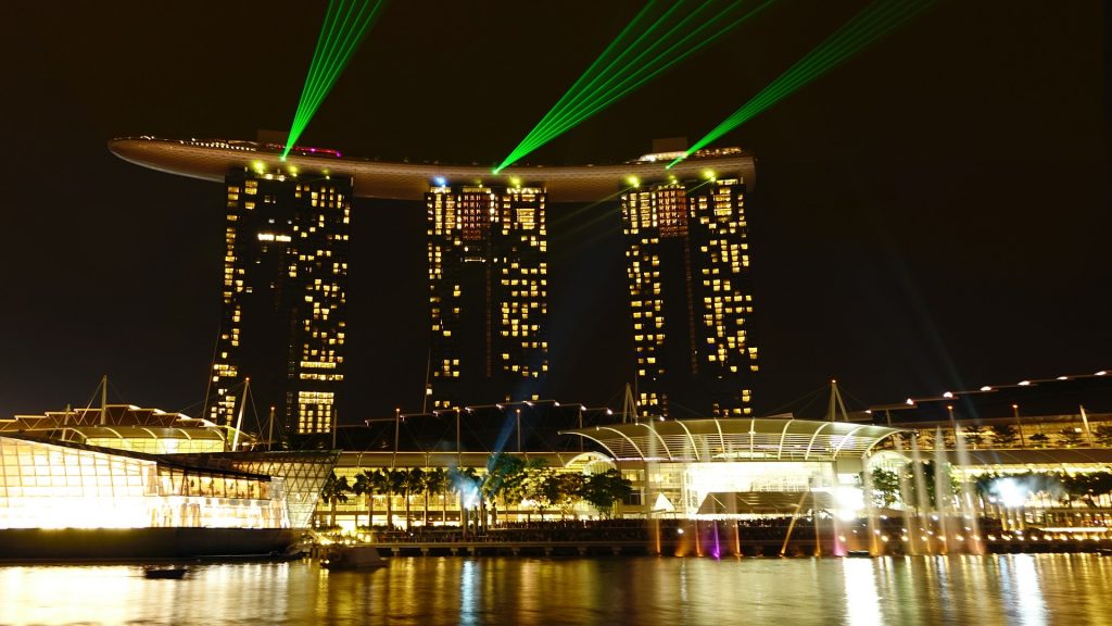 Amazing view of Marina Bay sands decorated with lights