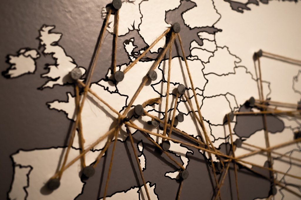 A map of Europe with its important cities connected