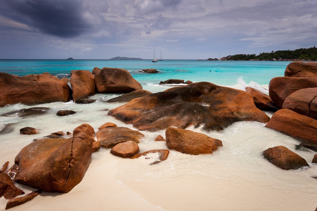 The boulders at the Anse Lazio Beach