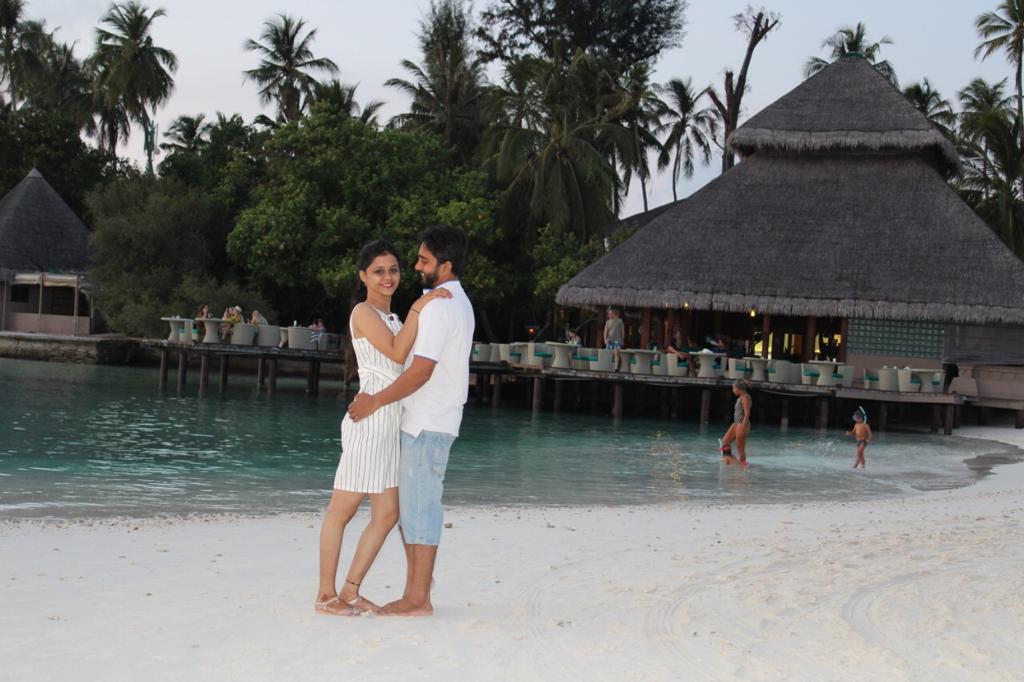 A honeymoon couple at Maldives