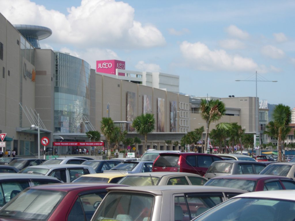 View of Queensbay mall in Penang from the parking lot
