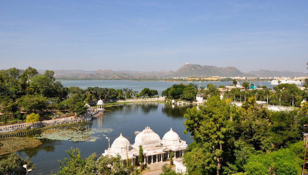 Scenic beautiful view of Udaipur city in India