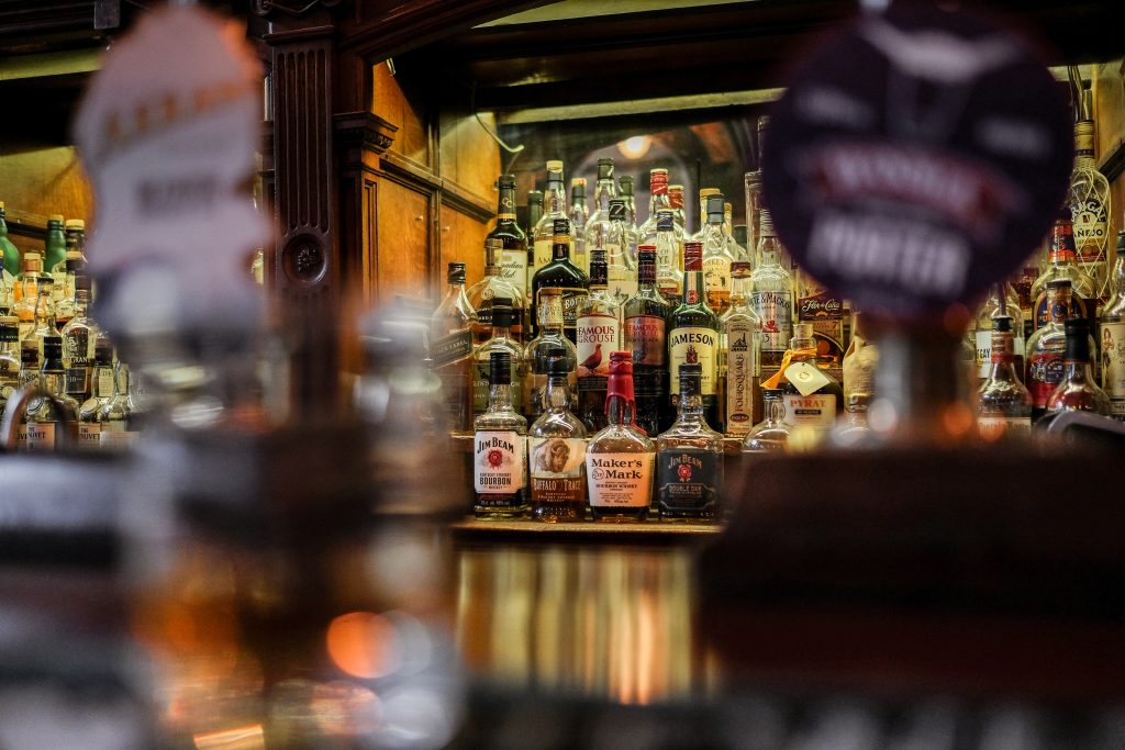 Alcohol set up in a pub