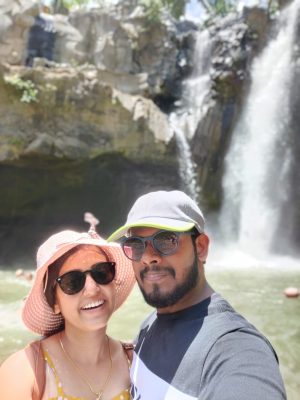 A PICTURE WITH MY WIFE AT THE WATERFALL