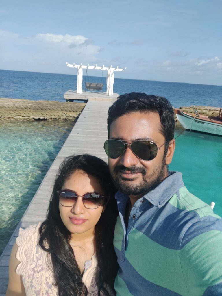Outside the water villa on our trip to Maldives