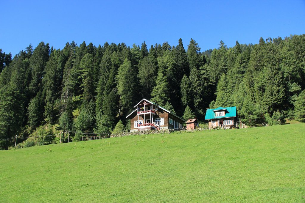 Homes on pristine green land, Pahalgam, one of the top hill stations in India