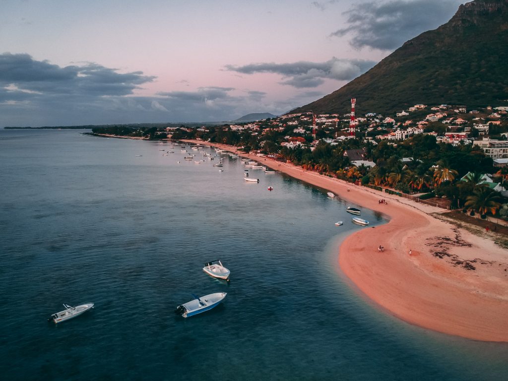 A busy beach in Mauritius