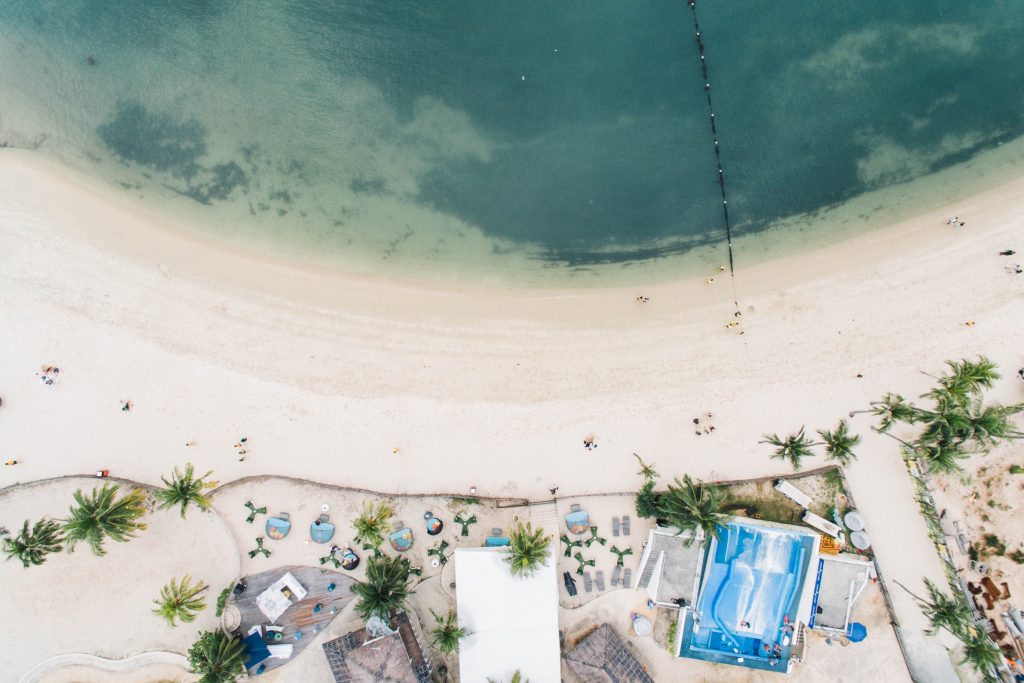 Aerial view of the Sentosa Beach in Singapore