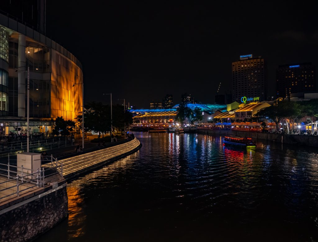 Lit up Clarke Quay during night