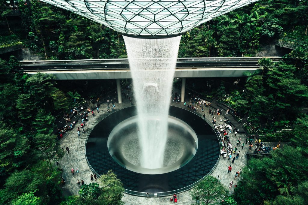 Indoor water fall inside Changi Airport an amazing attraction on reaching Singapore