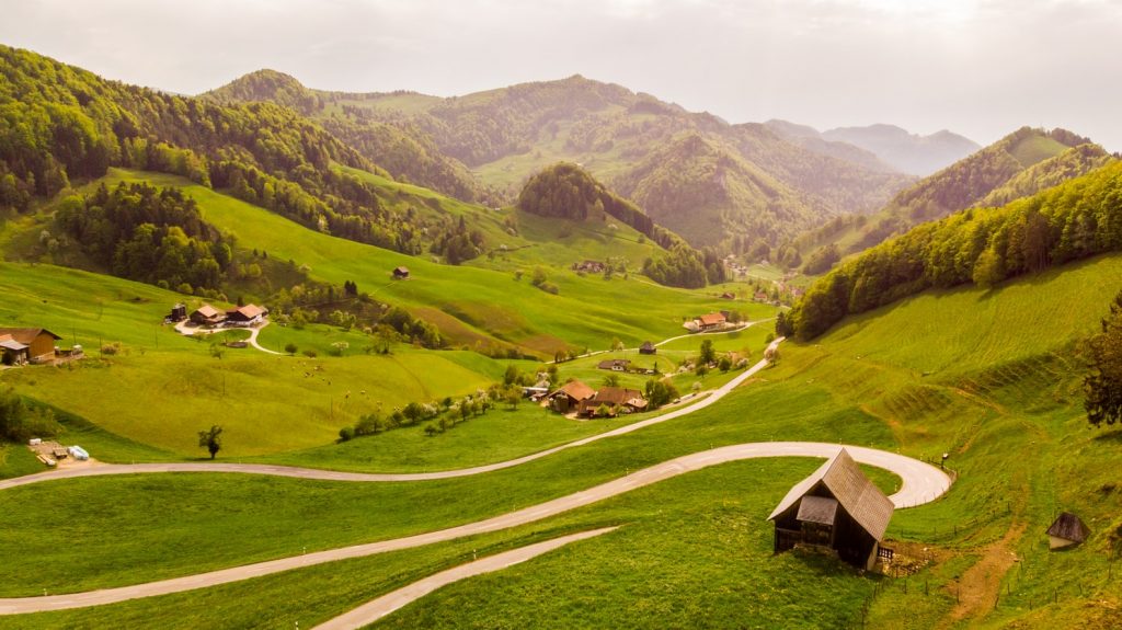 Aerial view of Swiss Village