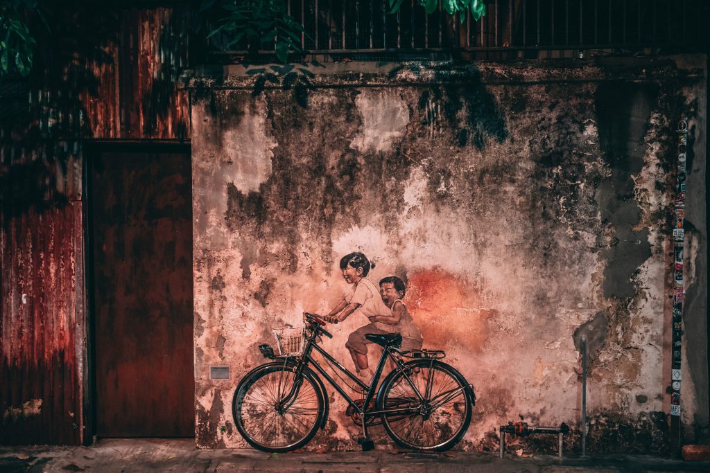 A well-known mural of "Children on a bicycle", Penang,
