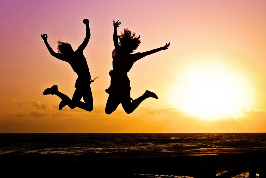 Sunset view jumping youth