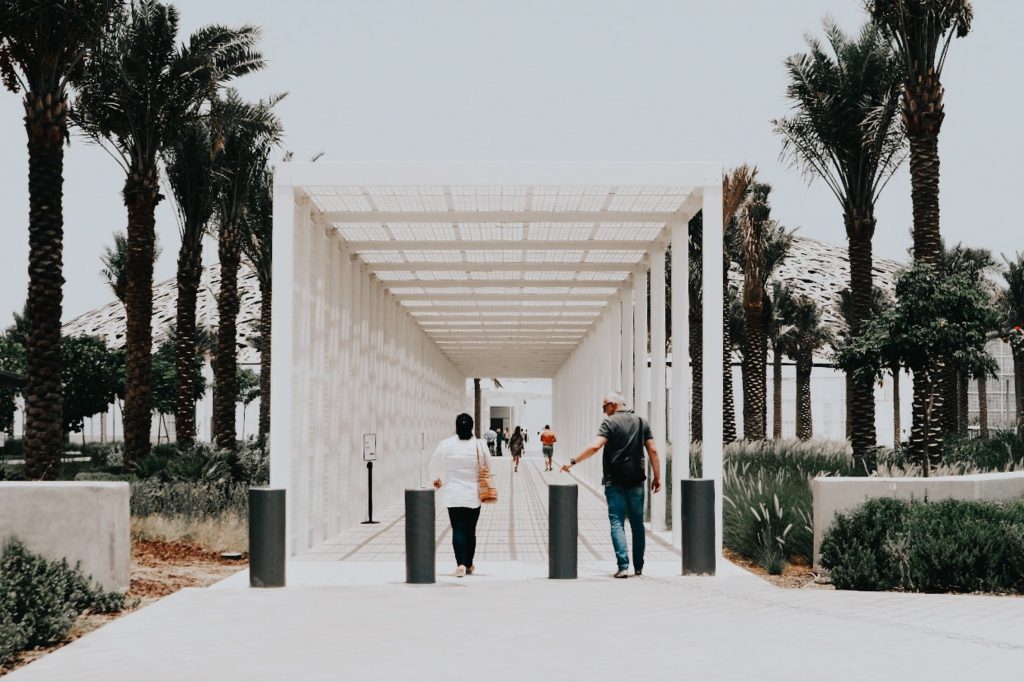 A picture of people at Louvre Museum in Abu Dhabi