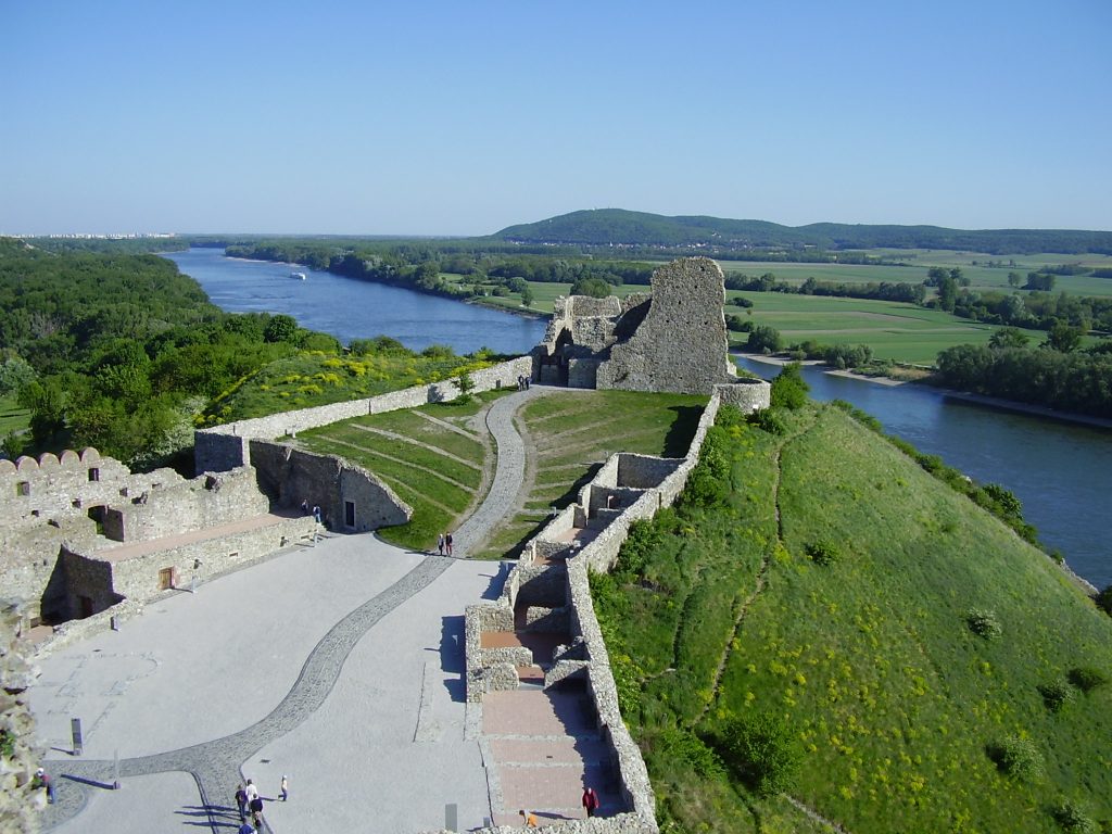A picture of the Devin castle and two rivers' confluence