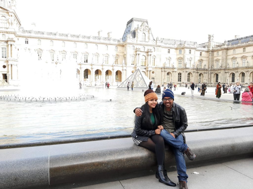 A picture of a couple on their honeymoon vacation to Europe