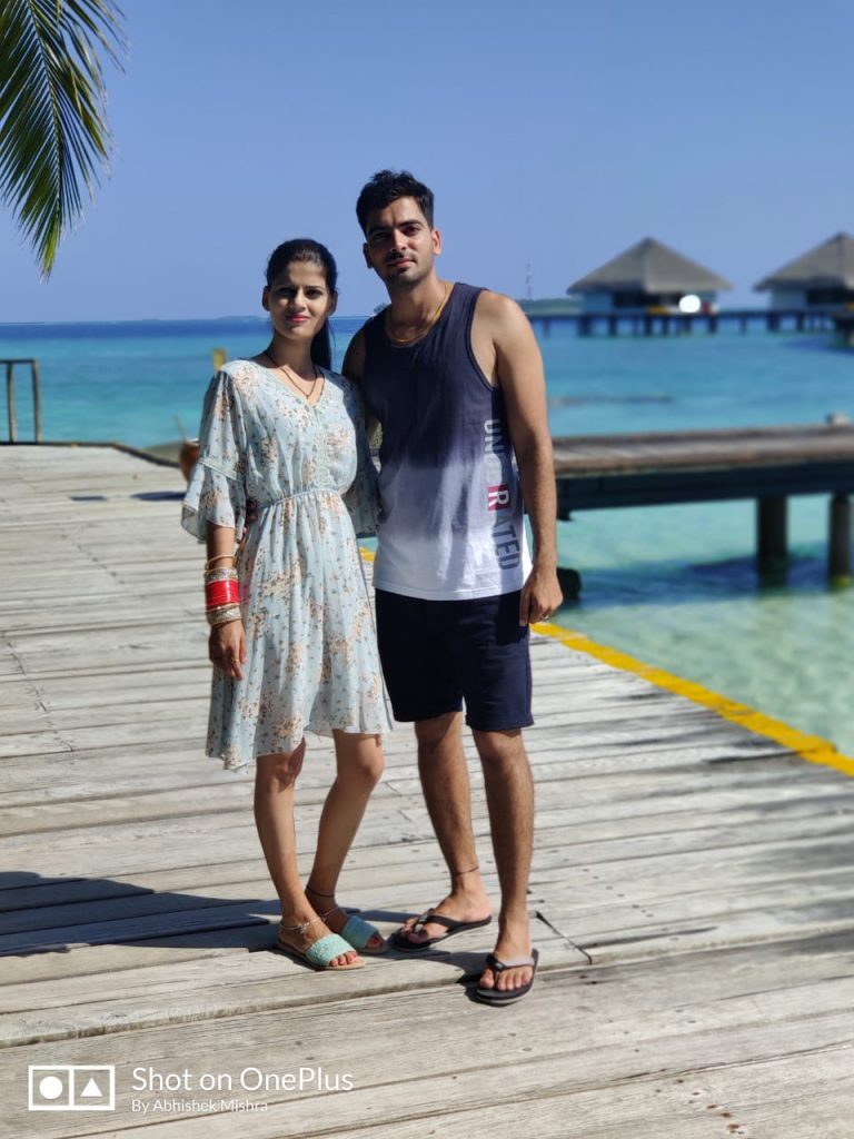 At the beach during our Maldives honeymoon