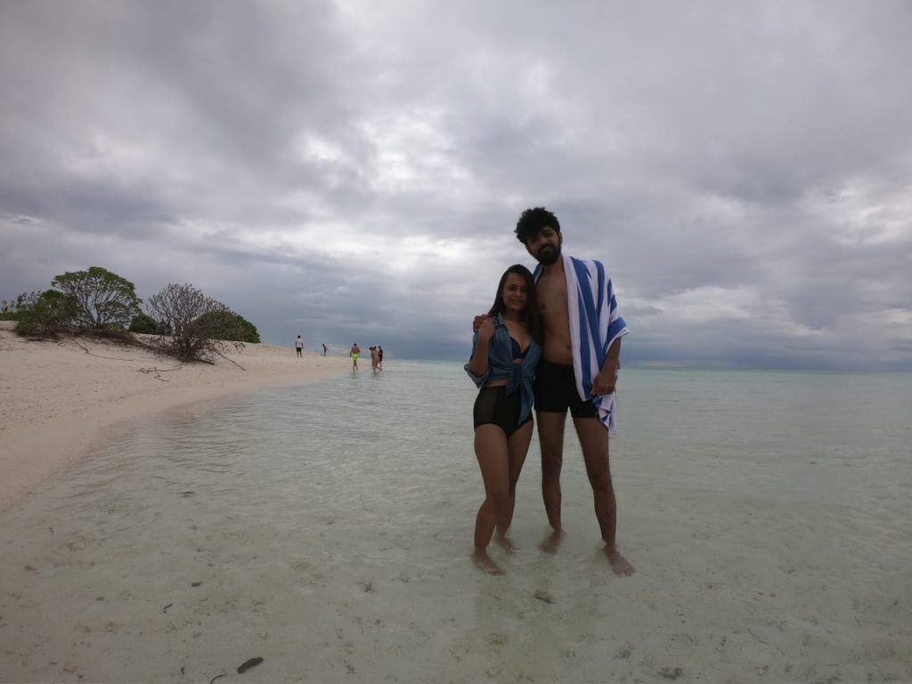 After a dive into the beach during our New year trip to Maldives