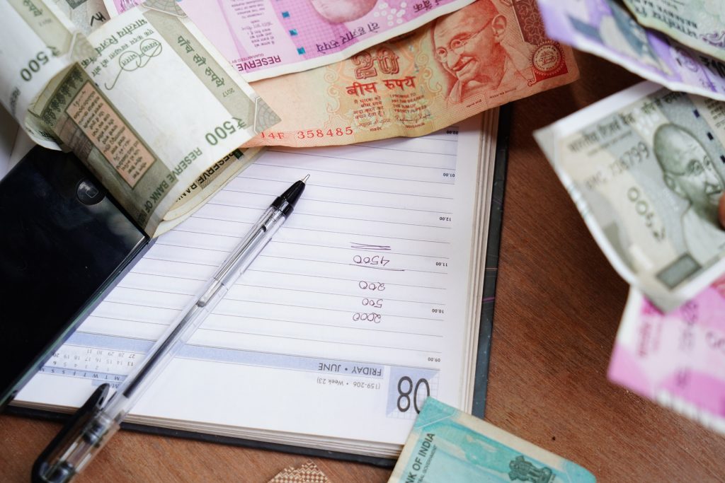 Indian rupees scattered
