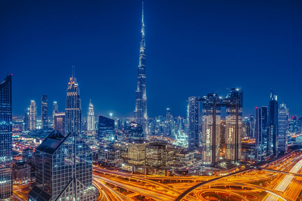 A beautiful view of the city of Dubai in night