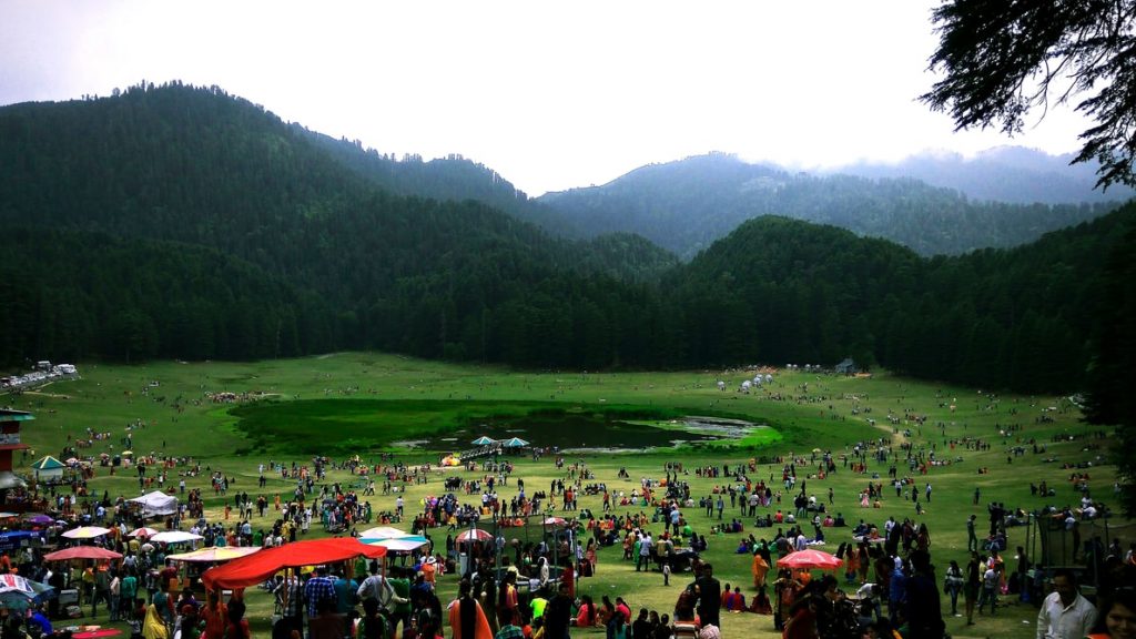 Khajjar lake surrounded by tourists