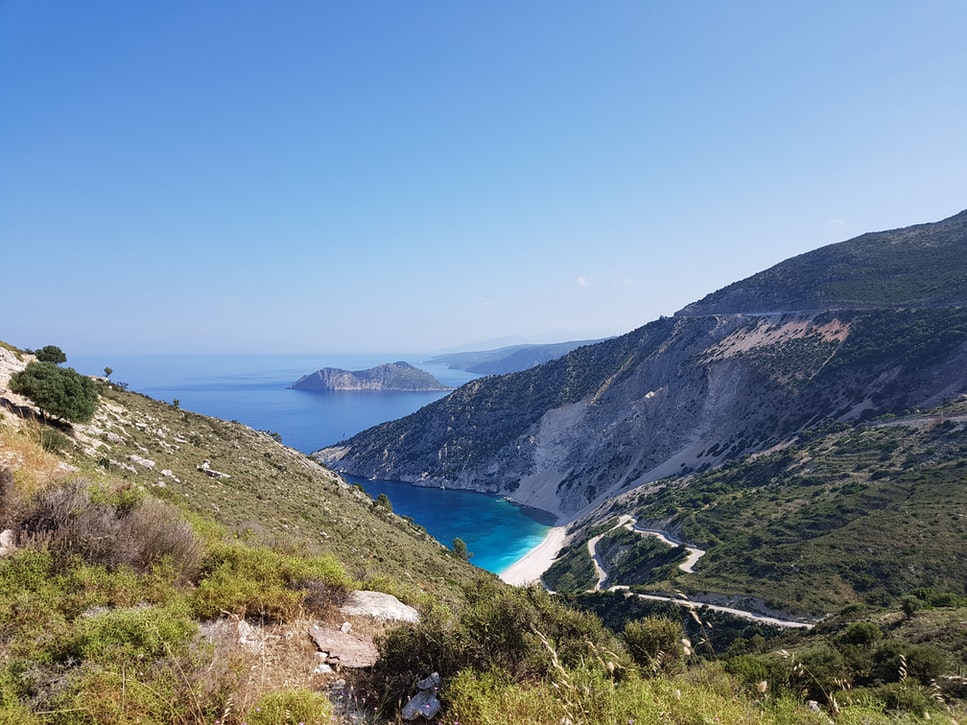 Myrtos beach and limestone cliffs