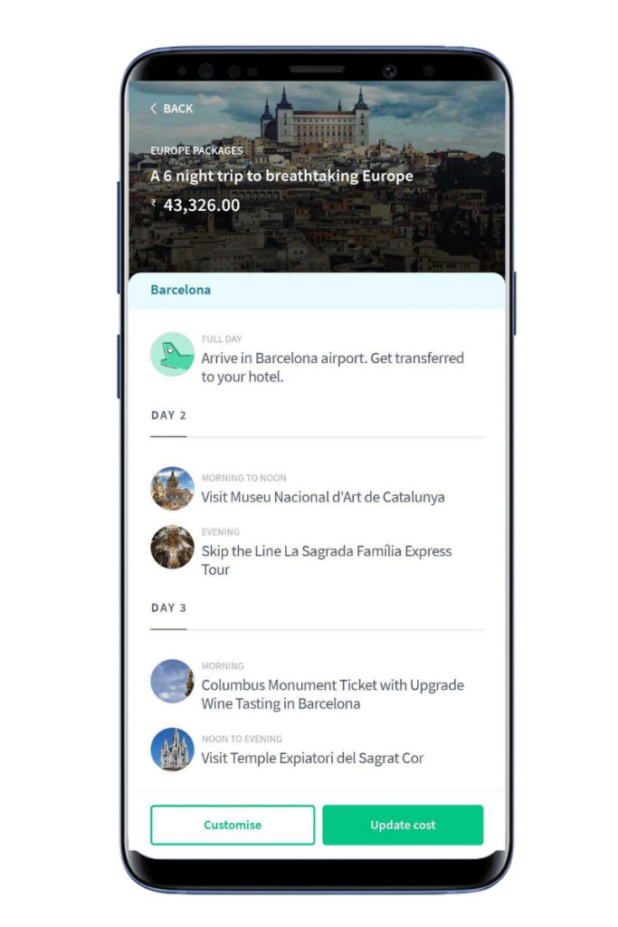 Customise option in our Travel Planner App