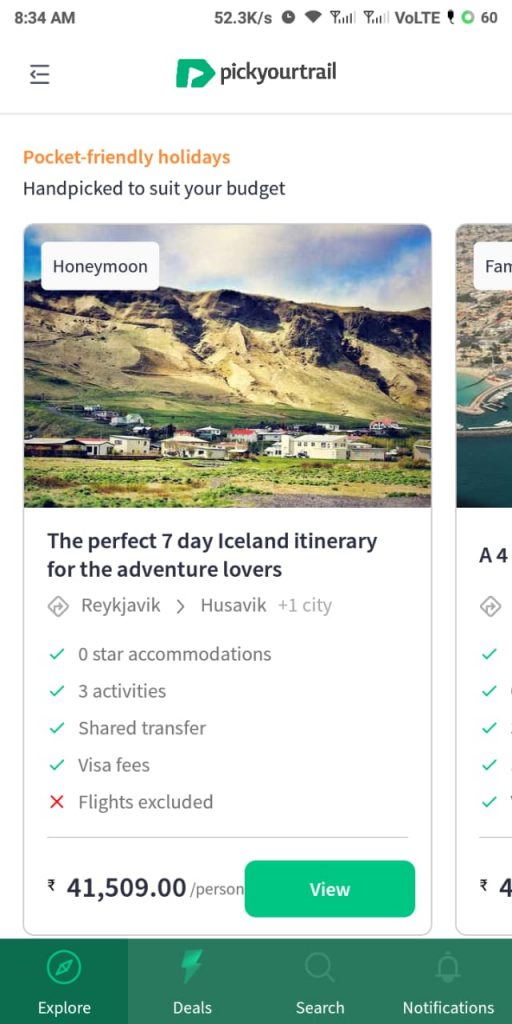 Itinerary suggestions in Pickyourtrail app