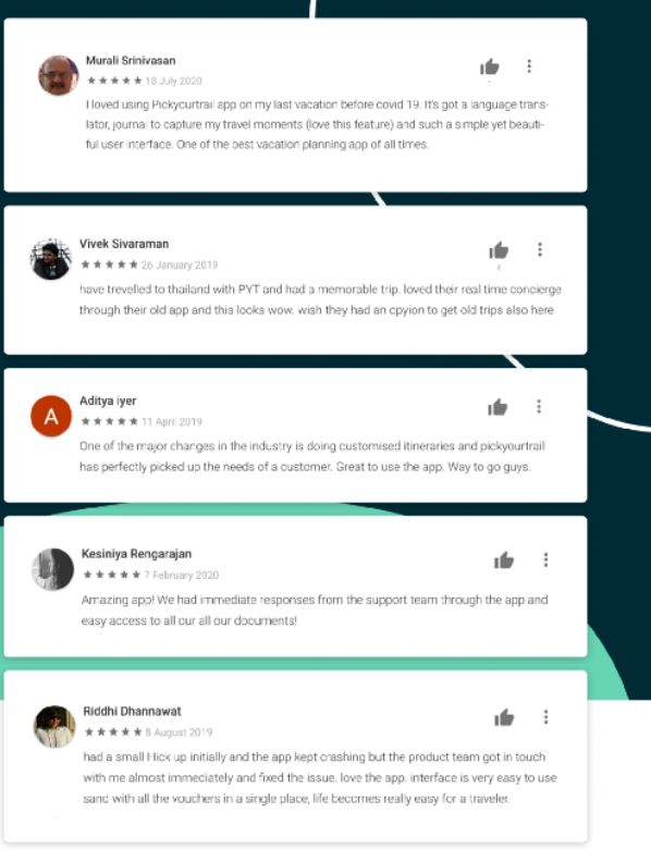 Customer revies about our Travel Planner App