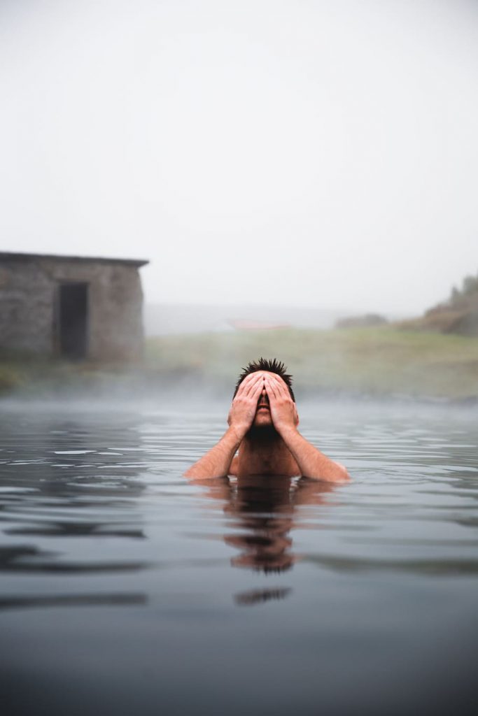 A man relaxing in hot springs
