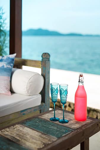 Wine glasses with bottle