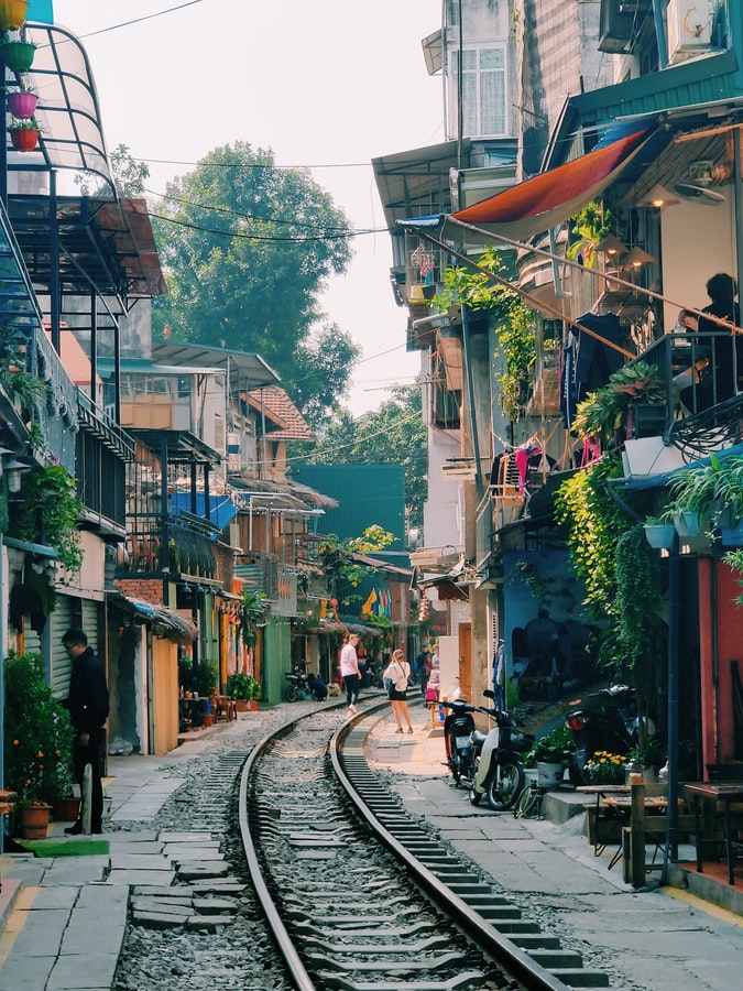 buildings and houses in the train street in hanoi