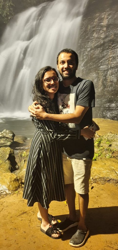 with the waterfalls background