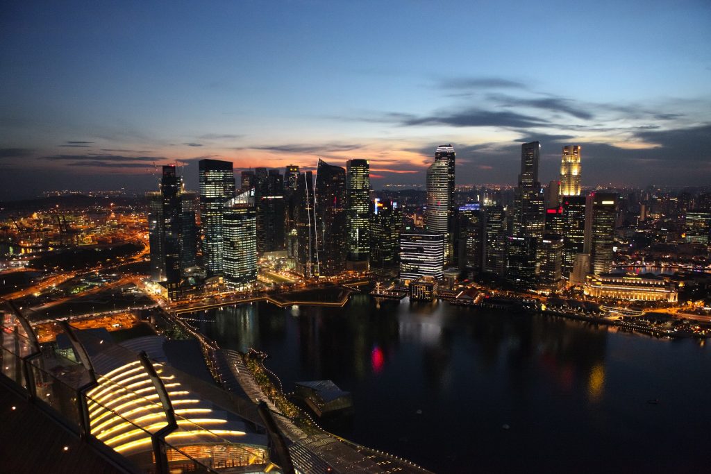 The city view of singapore at nights.