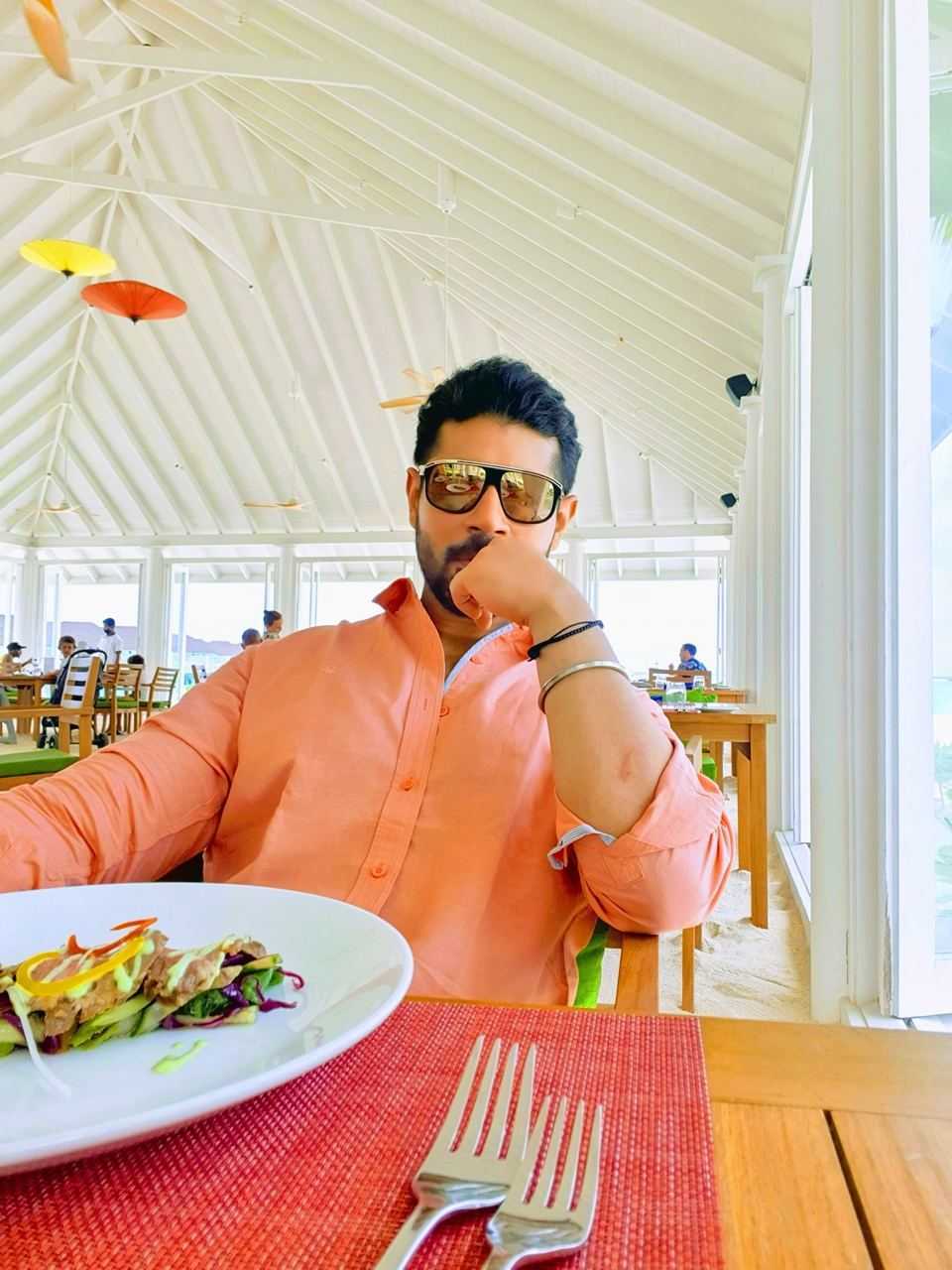 A solo traveller in a restaurant