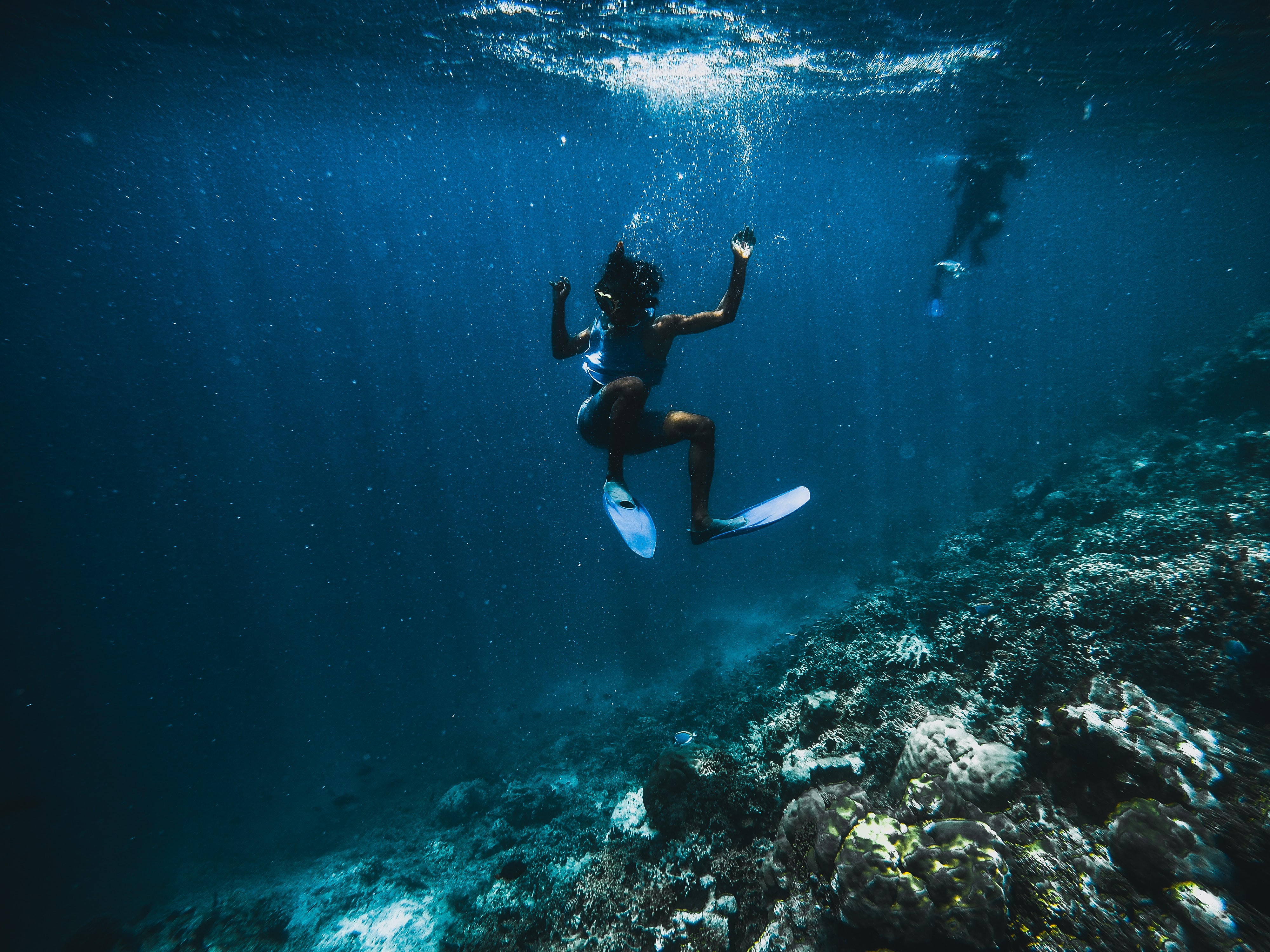 A picture of a girl diving into the waters